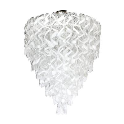 Modernist Hand Blown White and Translucent Murano Glass Torciglioni Chandelier
