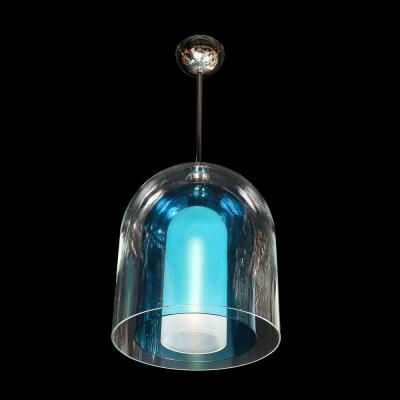 Modernist Handblown Murano Glass 3 Tier Mixed Blue Dome Form Pendant Chandeliers