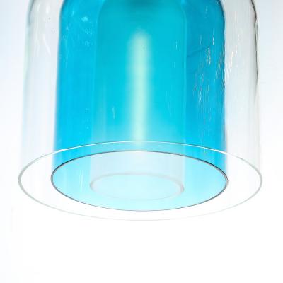 Modernist Handblown Murano Glass 3 Tier Mixed Blue Dome Form Pendant Chandeliers