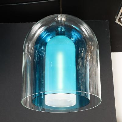 Modernist Handblown Murano Glass 3 Tier Mixed Blue Dome Form Pendant Chandeliers