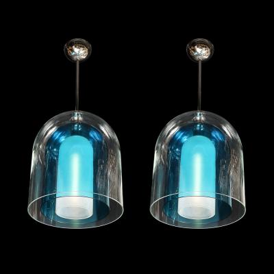 Modernist Handblown Murano Glass 3 Tier Mixed Blue Dome Form Pendant Chandeliers