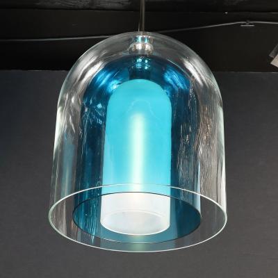 Modernist Handblown Murano Glass 3 Tier Mixed Blue Dome Form Pendant Chandeliers
