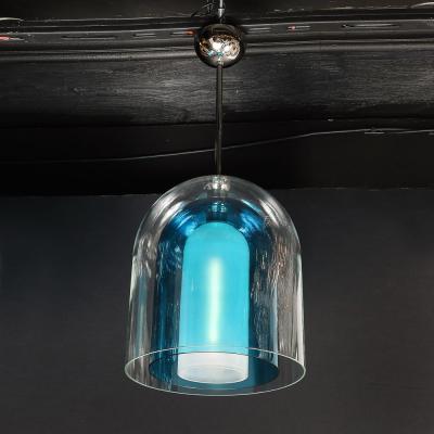 Modernist Handblown Murano Glass 3 Tier Mixed Blue Dome Form Pendant Chandeliers