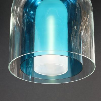 Modernist Handblown Murano Glass 3 Tier Mixed Blue Dome Form Pendant Chandeliers