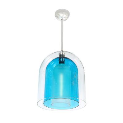 Modernist Handblown Murano Glass 3 Tier Mixed Blue Dome Form Pendant Chandeliers