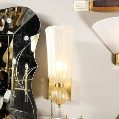 Modernist Handblown Murano Glass Elongated Tulip Sconces w 24 kt Gold Flecks