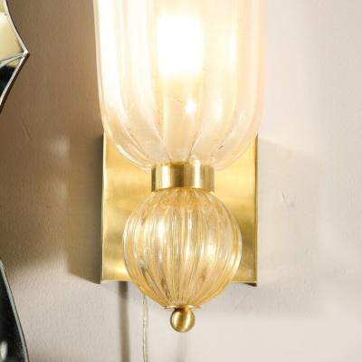 Modernist Handblown Murano Glass Elongated Tulip Sconces w 24 kt Gold Flecks