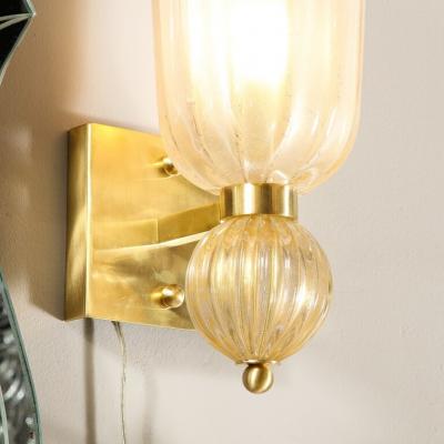 Modernist Handblown Murano Glass Elongated Tulip Sconces w 24 kt Gold Flecks