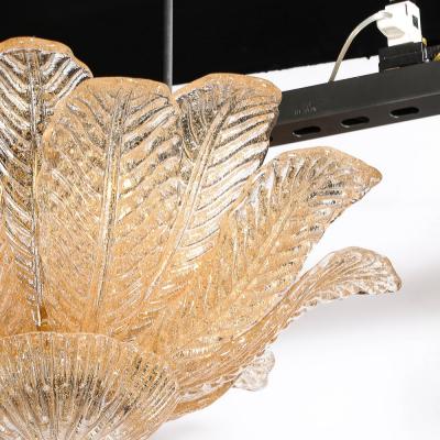 Modernist Handblown Murano Glass Leaf Form Flushmount w 24K Gold Flecks Brass