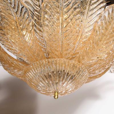 Modernist Handblown Murano Glass Leaf Form Flushmount w 24K Gold Flecks Brass