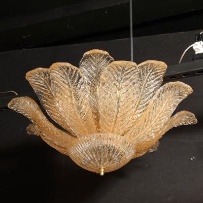 Modernist Handblown Murano Glass Leaf Form Flushmount w 24K Gold Flecks Brass