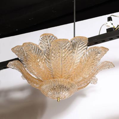 Modernist Handblown Murano Glass Leaf Form Flushmount w 24K Gold Flecks Brass