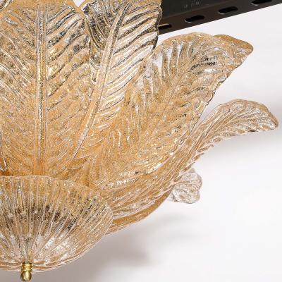 Modernist Handblown Murano Glass Leaf Form Flushmount w 24K Gold Flecks Brass
