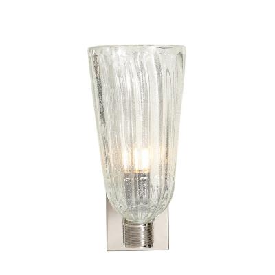 Modernist Handblown Murano Glass Reeded Nickel 24K White Gold Fleck Sconces