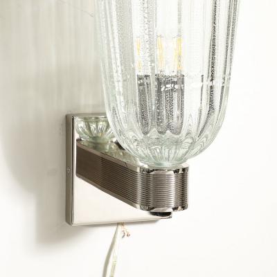 Modernist Handblown Murano Glass Reeded Nickel 24K White Gold Fleck Sconces