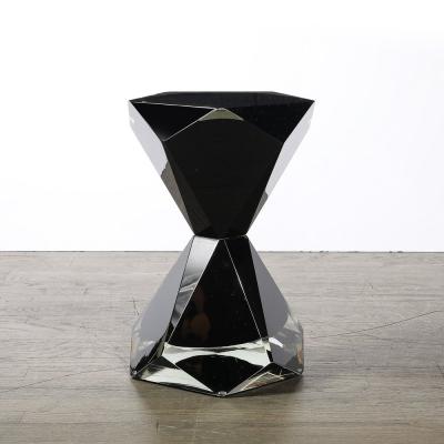 Modernist Handblown Murano Jet Black Faceted Hourglass End Table