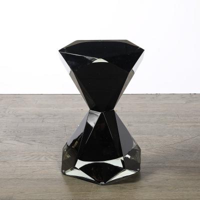 Modernist Handblown Murano Jet Black Faceted Hourglass End Table
