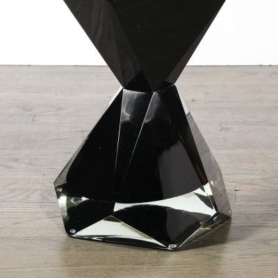 Modernist Handblown Murano Jet Black Faceted Hourglass End Table