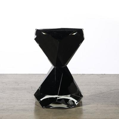 Modernist Handblown Murano Jet Black Faceted Hourglass End Table