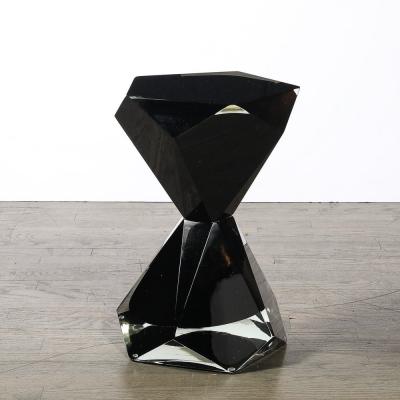 Modernist Handblown Murano Jet Black Faceted Hourglass End Table