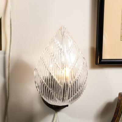 Modernist Handblown Murano Leaf Form Sconce in Transparent Reeded Glass