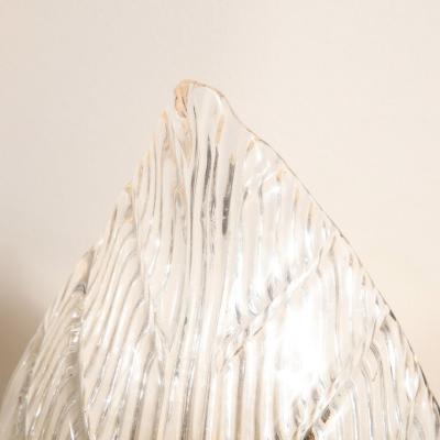 Modernist Handblown Murano Leaf Form Sconce in Transparent Reeded Glass