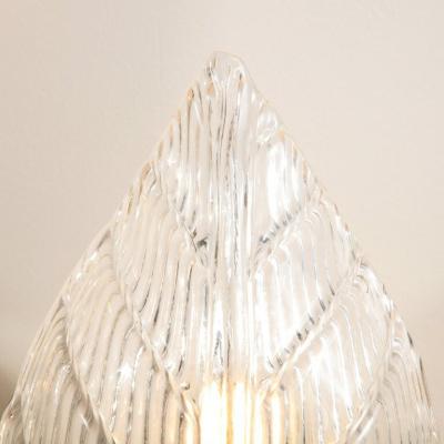 Modernist Handblown Murano Leaf Form Sconce in Transparent Reeded Glass