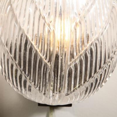 Modernist Handblown Murano Leaf Form Sconce in Transparent Reeded Glass