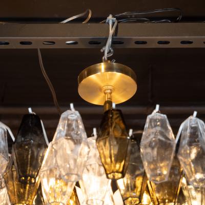 Modernist Handblown Murano Mixed Polyhedral Chandelier with Brass Fittings