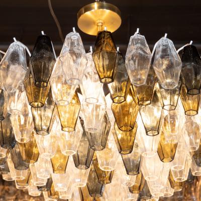 Modernist Handblown Murano Mixed Polyhedral Chandelier with Brass Fittings