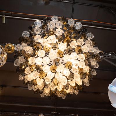 Modernist Handblown Murano Mixed Polyhedral Chandelier with Brass Fittings