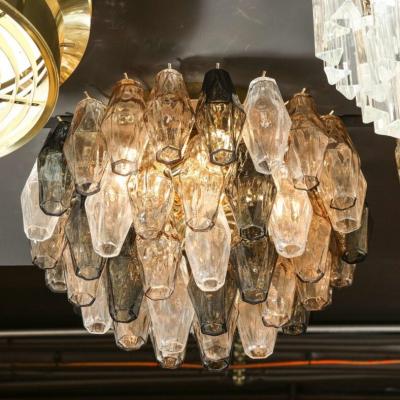 Modernist Handblown Murano Mixed Polyhedral Flush Mount with Brass Fittings