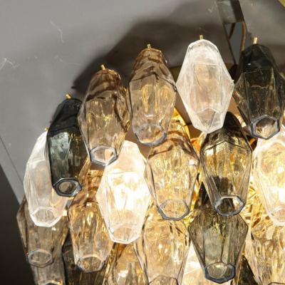 Modernist Handblown Murano Mixed Polyhedral Flush Mount with Brass Fittings