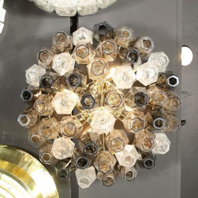Modernist Handblown Murano Mixed Polyhedral Flush Mount with Brass Fittings