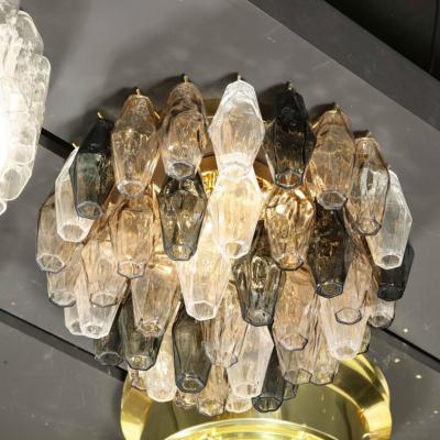 Modernist Handblown Murano Mixed Polyhedral Flush Mount with Brass Fittings