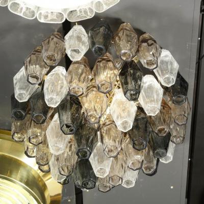 Modernist Handblown Murano Mixed Polyhedral Flush Mount with Brass Fittings