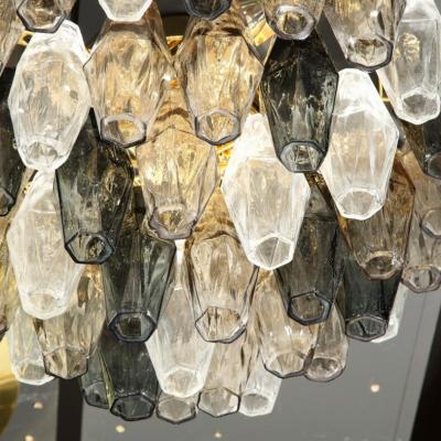 Modernist Handblown Murano Mixed Polyhedral Flush Mount with Brass Fittings
