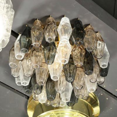 Modernist Handblown Murano Mixed Polyhedral Flush Mount with Brass Fittings