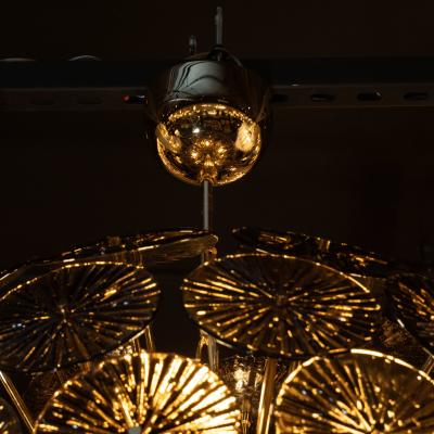 Modernist Handblown Murano Smoked Bronze Glass and Polished Brass Sputnik