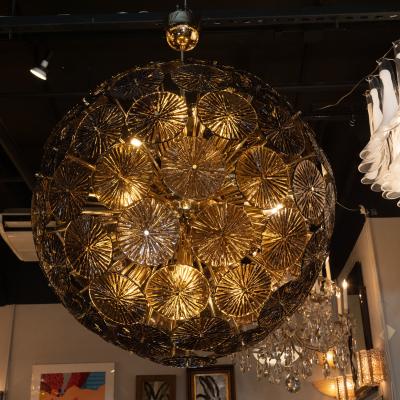 Modernist Handblown Murano Smoked Bronze Glass and Polished Brass Sputnik