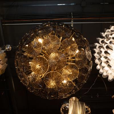 Modernist Handblown Murano Smoked Bronze Glass and Polished Brass Sputnik