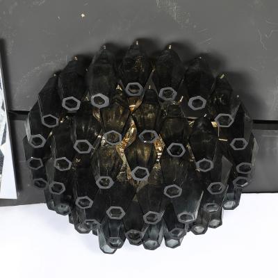 Modernist Handblown Murano Smoked Glass Polyhedral Flush Mount w Brass Fittings