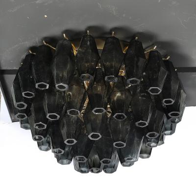 Modernist Handblown Murano Smoked Glass Polyhedral Flush Mount w Brass Fittings