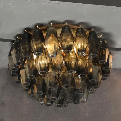 Modernist Handblown Murano Smoked Glass Polyhedral Flush Mount w Brass Fittings