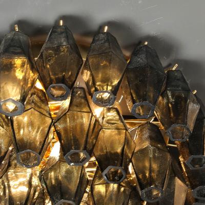 Modernist Handblown Murano Smoked Glass Polyhedral Flush Mount w Brass Fittings
