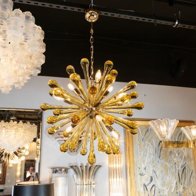 Modernist Handblown Murano Smoked Honey Glass Sputnik with Brass Fittings