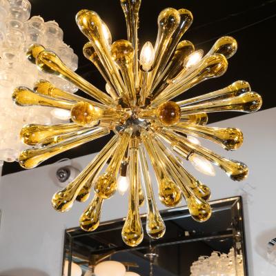 Modernist Handblown Murano Smoked Honey Glass Sputnik with Brass Fittings