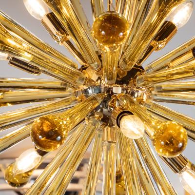 Modernist Handblown Murano Smoked Honey Glass Sputnik with Brass Fittings