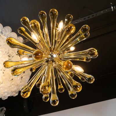 Modernist Handblown Murano Smoked Honey Glass Sputnik with Brass Fittings