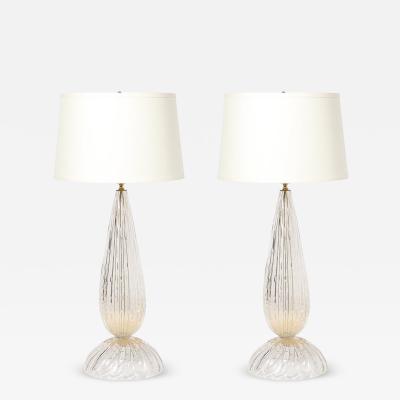 Modernist Handblown Murano Table Lamps in Glass and Brass 24 karat Gold Flecks